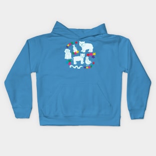 Blue animals lineart pattern Kids Hoodie